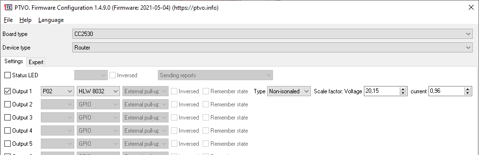 HLW8032. Zigbee firmware settings